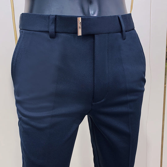 Herren schmale elegante Anzughose mit dezenter Goldschließe und Bügelfalte Shop Nory