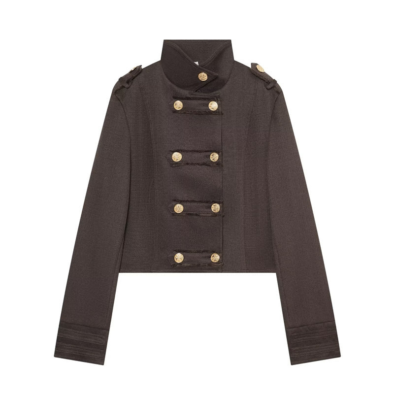Damen Cropped Uniformjacke im Militärstil mit Stehkragen und Zierknopfleiste Shop Nory