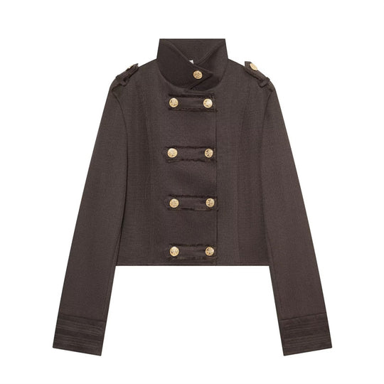 Damen Cropped Uniformjacke im Militärstil mit Stehkragen und Zierknopfleiste Shop Nory