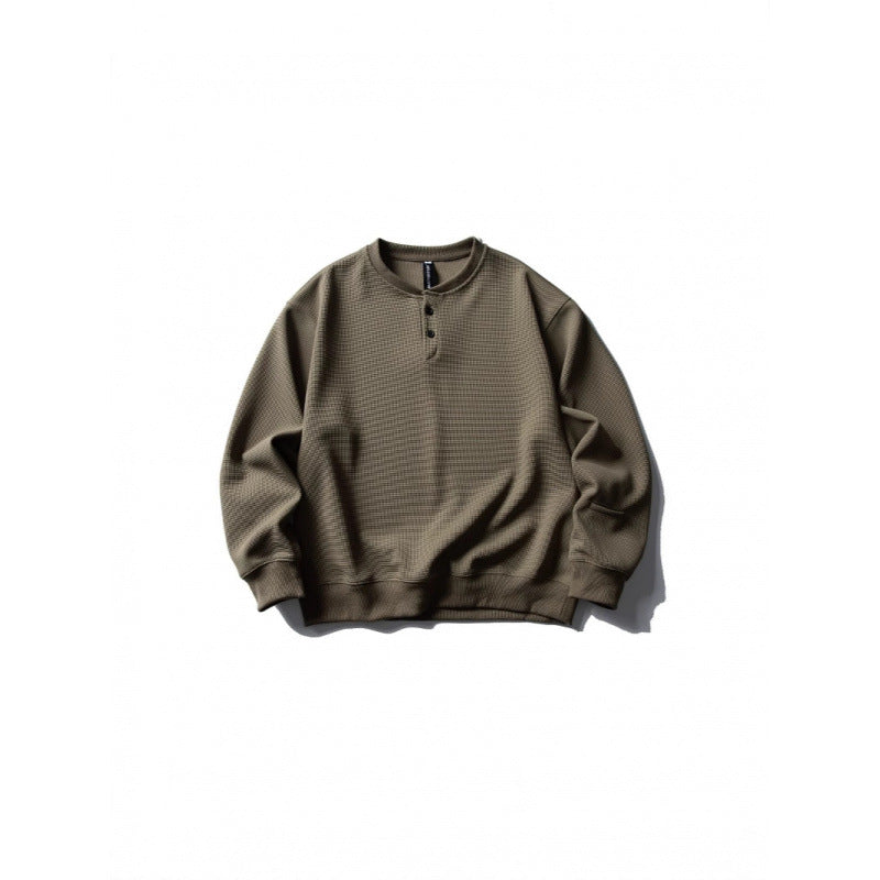 Unisex Waffelstrick-Henley-Sweatshirt im Oversize‑Cut mit Knopfleiste Shop Nory