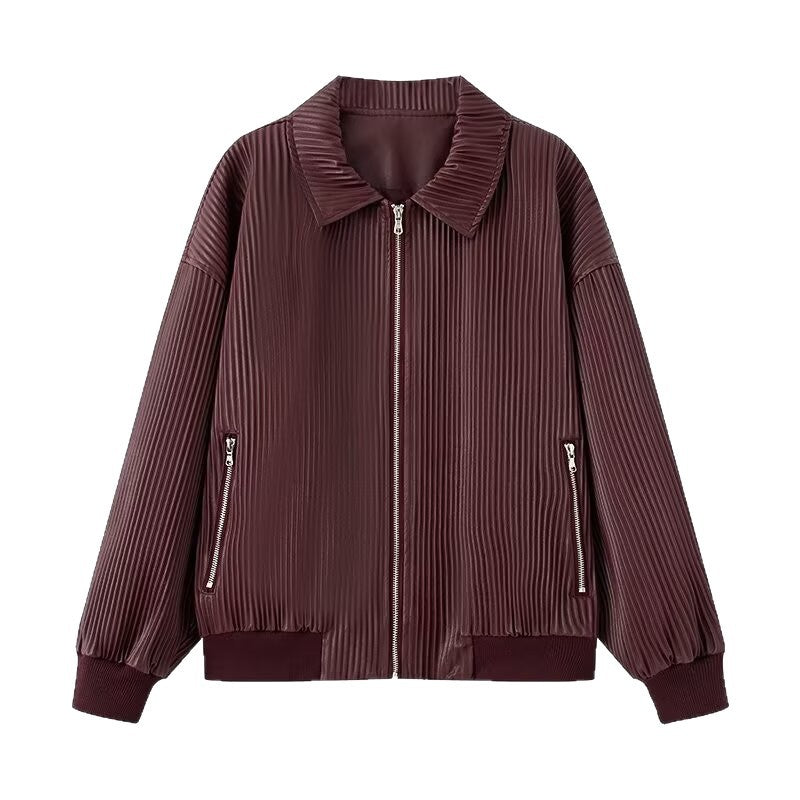 Damen Plissierte Bomberjacke mit feiner Längsstruktur, Metallreißverschluss und elastischen Bündchen Shop Nory