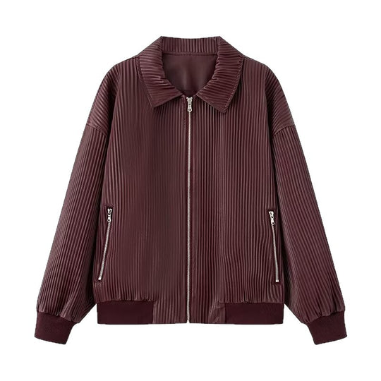 Damen Plissierte Bomberjacke mit feiner Längsstruktur, Metallreißverschluss und elastischen Bündchen Shop Nory
