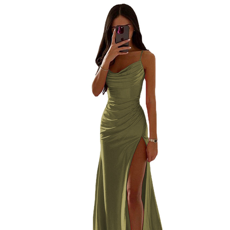 Damen Elegantes Maxikleid mit raffiniertem Drapé und hohem Schlitz