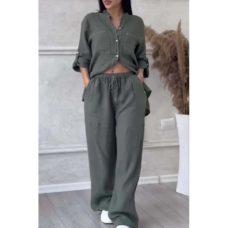 Damen Weite Leinenmix-Hose mit hohem Elastikbund, Kordelzug und Palazzo-Silhouette Shop Nory