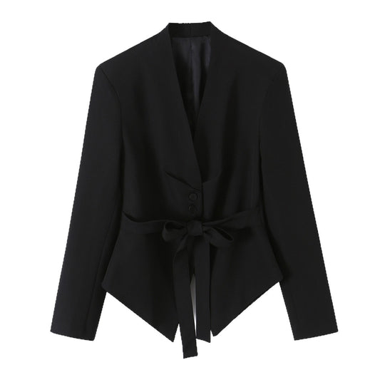 Damen Taillierter Blazer mit Bindegürtel und asymmetrischem Zipfelsaum Shop Nory