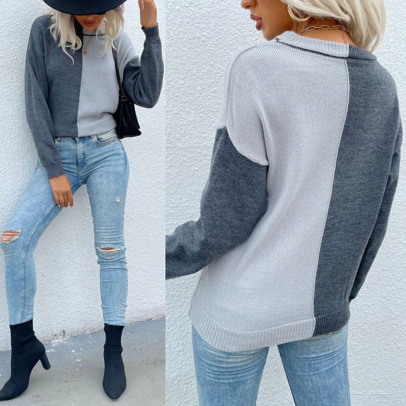 Damen Strickpullover im Colorblock‑Design mit Rundhalsausschnitt und lockerer Oversize‑Passform Shop Nory
