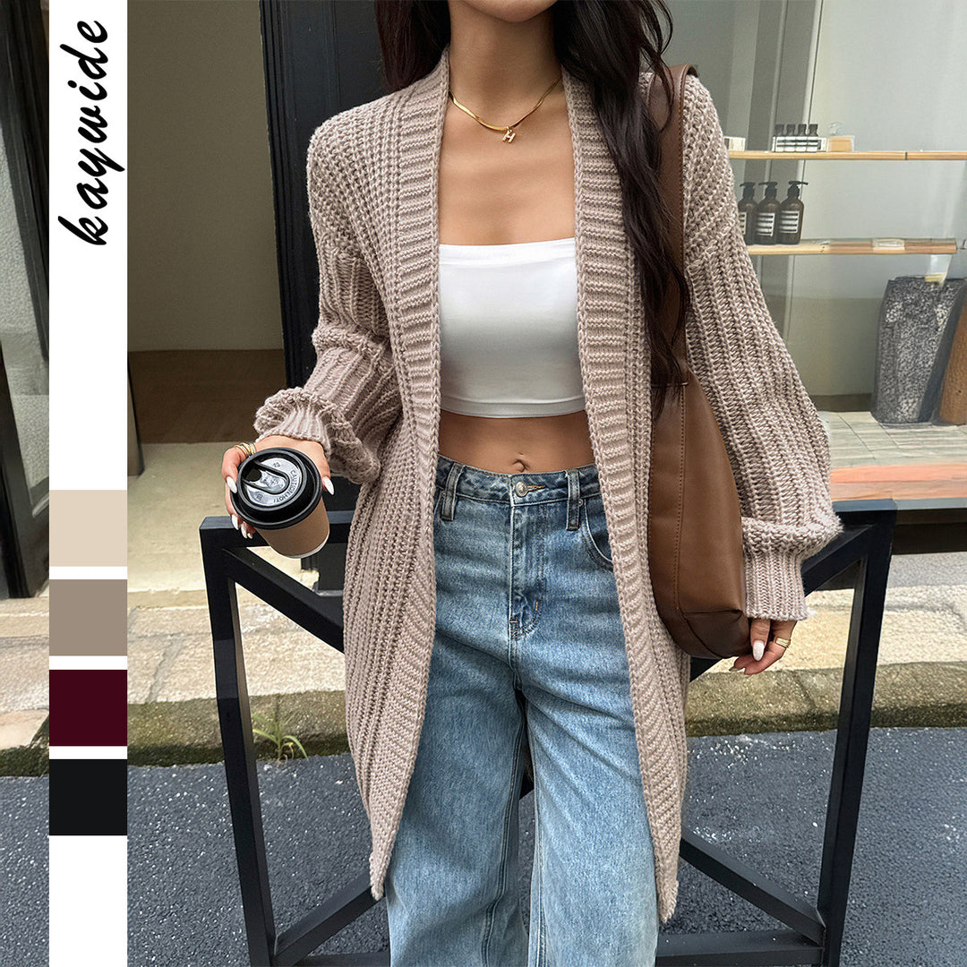 Damen nan lange Grobstrick-Cardigan mit offener Front und Ballonärmeln Shop Nory