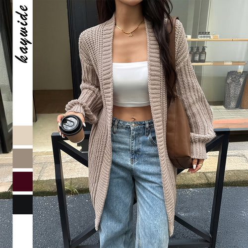 Damen nan lange Grobstrick-Cardigan mit offener Front und Ballonärmeln Shop Nory