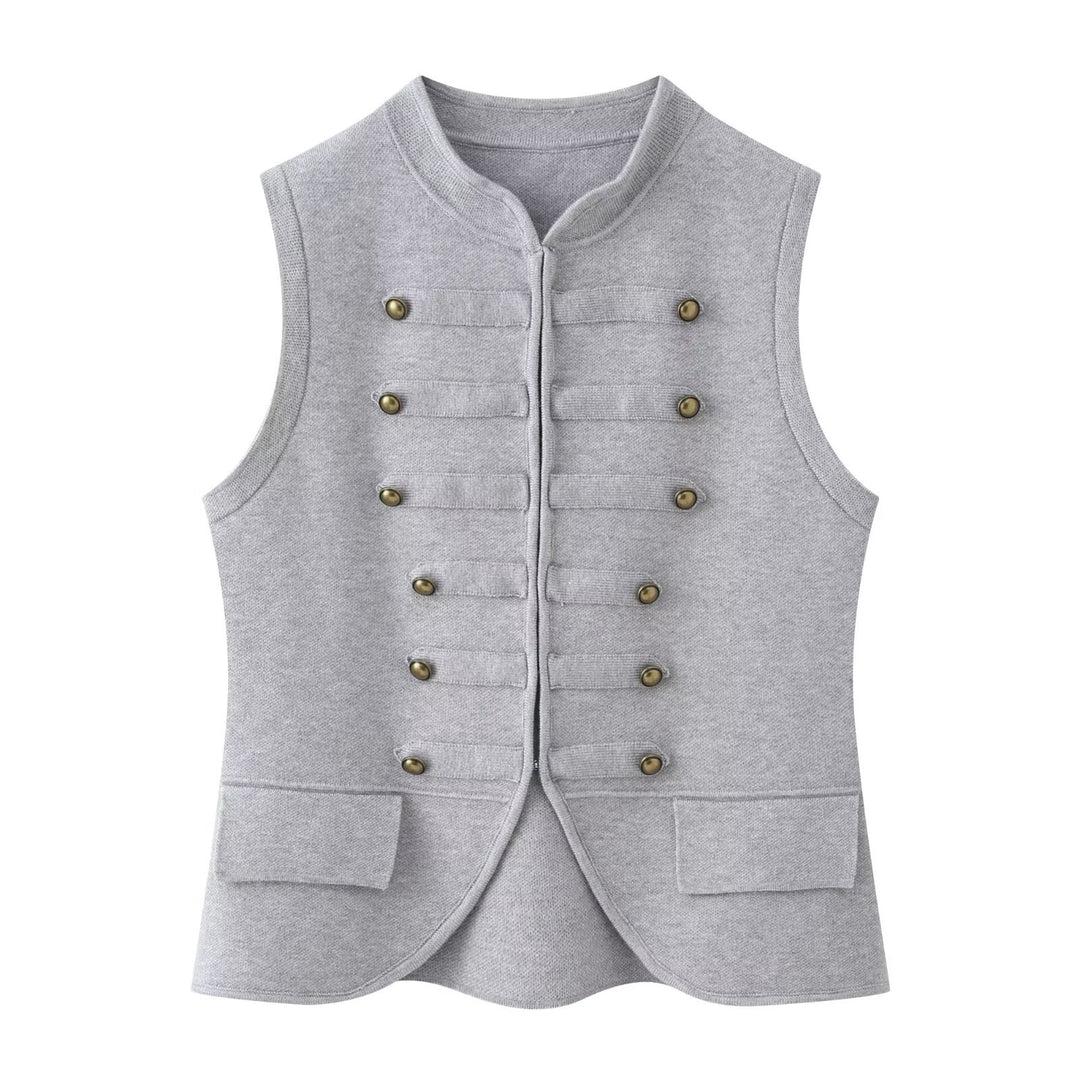 Damen Militärinspirierte Bouclé‑Weste mit Stehkragen und Zierknöpfen Shop Nory