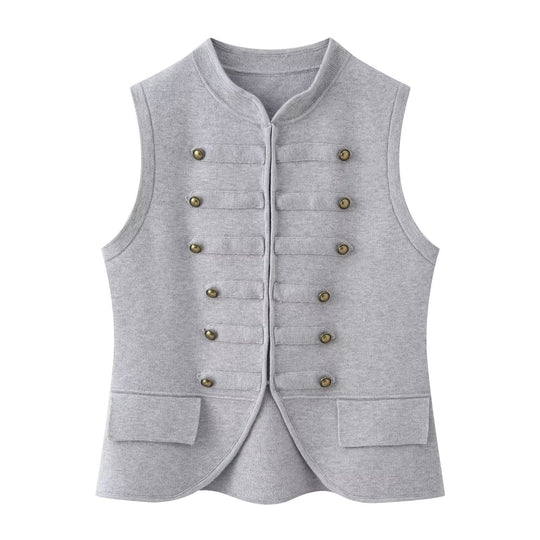 Damen Militärinspirierte Bouclé‑Weste mit Stehkragen und Zierknöpfen Shop Nory