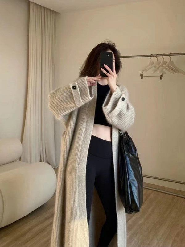 Damen Maxi-Longcardigan aus weichem Rippenstrick mit breiten Manschetten Shop Nory