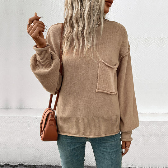 Damen Legerer Feinstrick-Pullover mit aufgesetzter Brusttasche und überschnittener Schulter Shop Nory