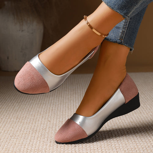 Damen Komfort-Ballerinas mit leichtem Keilabsatz, Materialmix und gepolstertem Fußbett Shop Nory