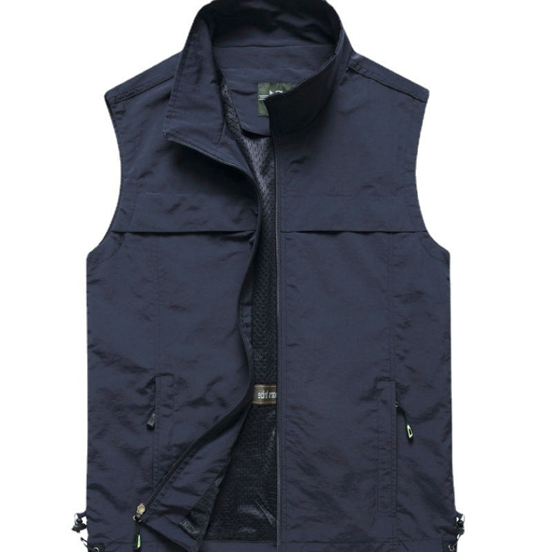 Herren Utility-Weste mit Mesh-Futter, Stehkragen und verstellbarem Kordelabschluss Shop Nory
