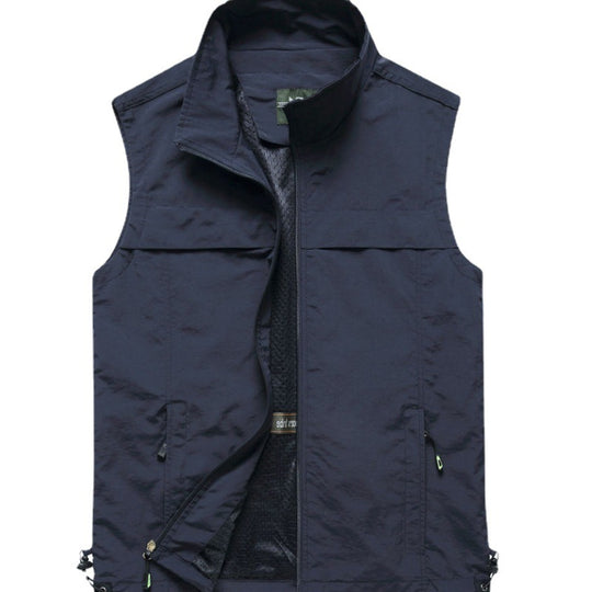 Herren Utility-Weste mit Mesh-Futter, Stehkragen und verstellbarem Kordelabschluss Shop Nory