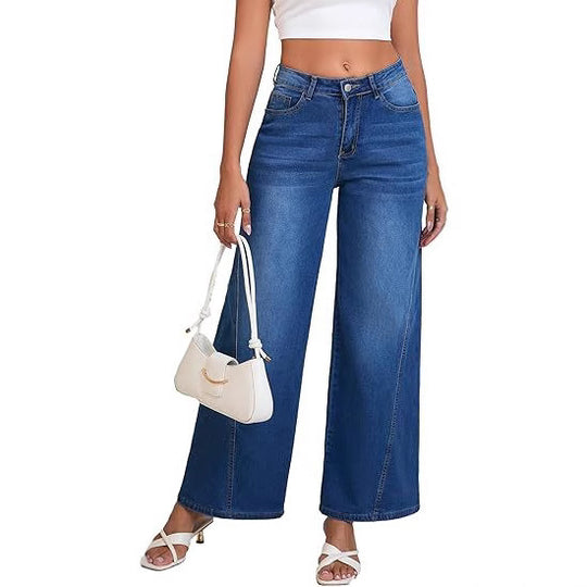 Damen Hochtaillierte Palazzohose aus Denim mit weitem Bein Shop Nory