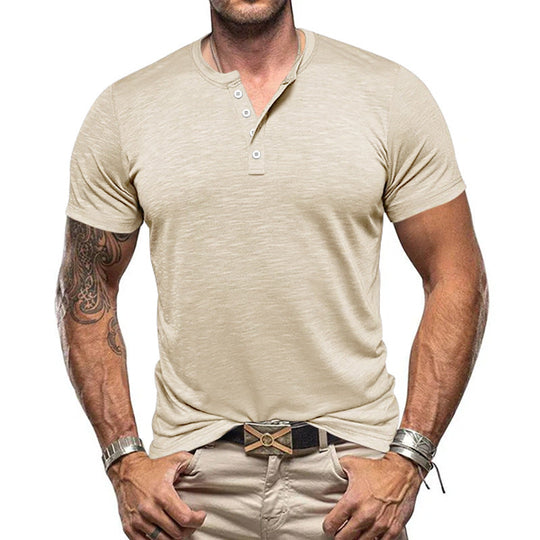 Herren Kurzarm-Henley-T-Shirt aus atmungsaktivem Baumwollmix mit modernem Schnitt