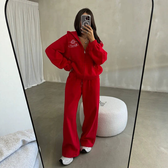 Damen Weiches Oversize-Kapuzen-Sweatjacken-Set mit weiter Jogginghose Shop Nory
