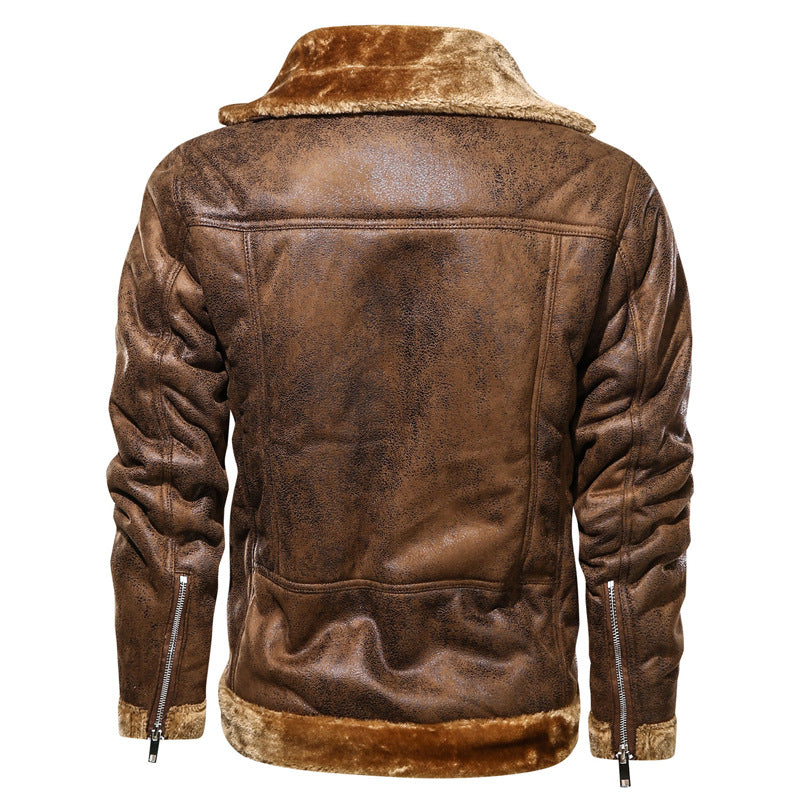 Herren Lederimitat-Fliegerjacke mit Teddyfutter und asymmetrischem Reißverschluss Shop Nory