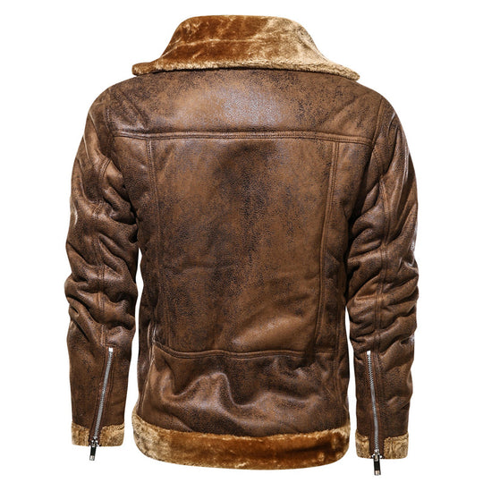 Herren Lederimitat-Fliegerjacke mit Teddyfutter und asymmetrischem Reißverschluss Shop Nory