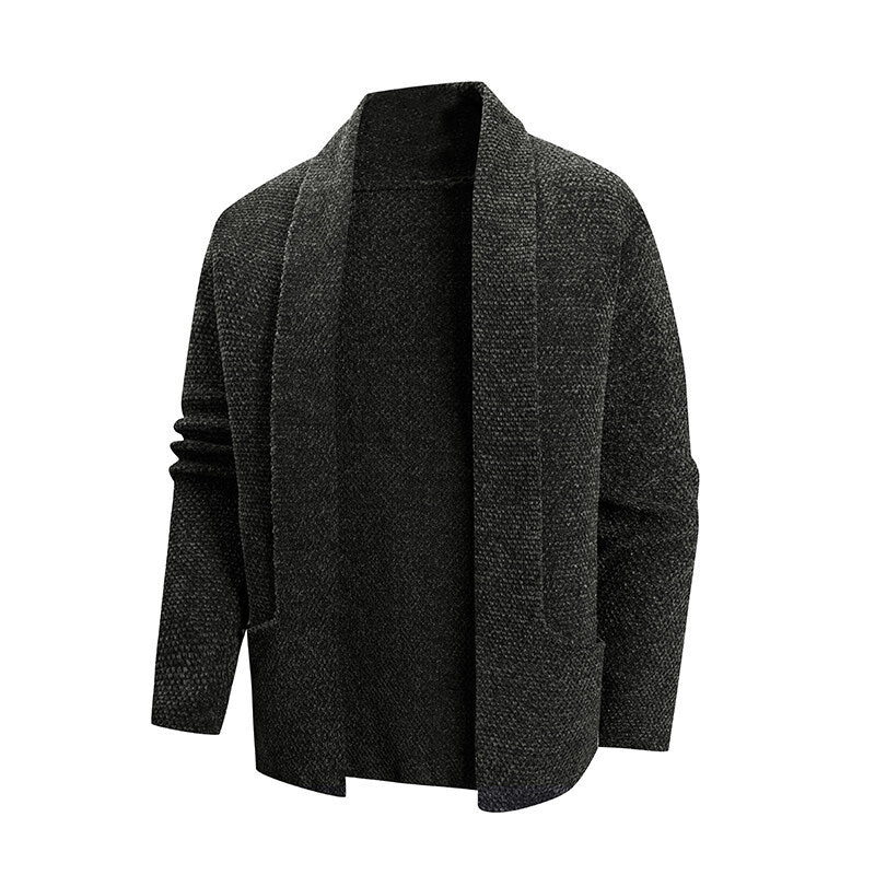 Herren offener Strickmantel mit weitem Fallendem Schalkragen und aufgesetzten Eingrifftaschen Shop Nory