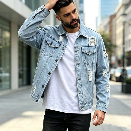 Herren Modische Denimjacke mit Destroyed-Details Shop Nory