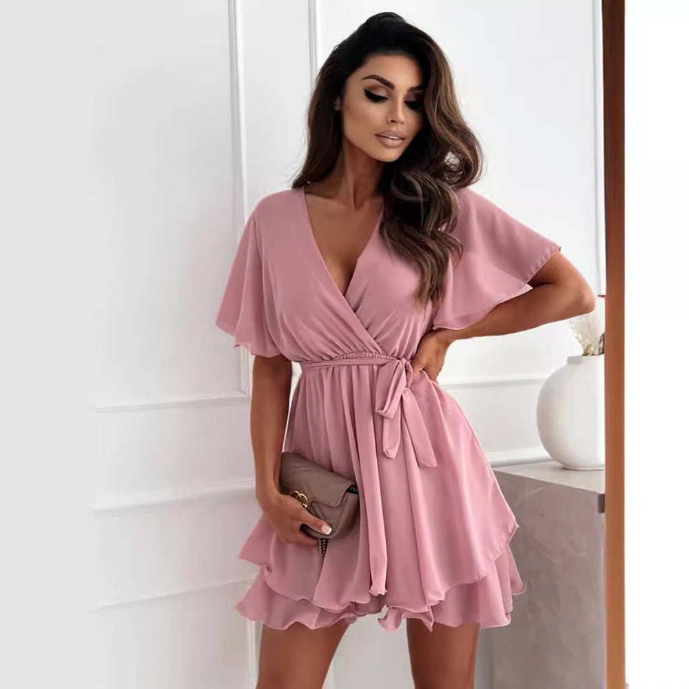 Kurzes Rüschensaum Damen-Minikleid