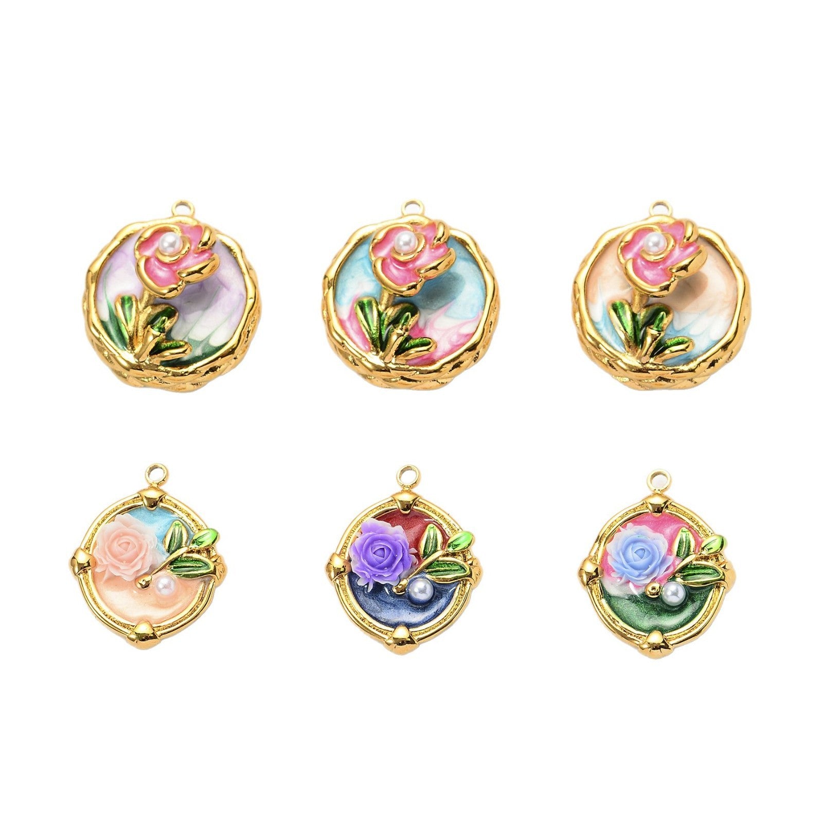 Damen Schmuckanhänger mit blumigem Reliefdesign und Perle Shop Nory