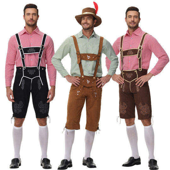 Herren nan traditionelle Trachtenlederhose mit Hosenträgern und Stickereien Shop Nory