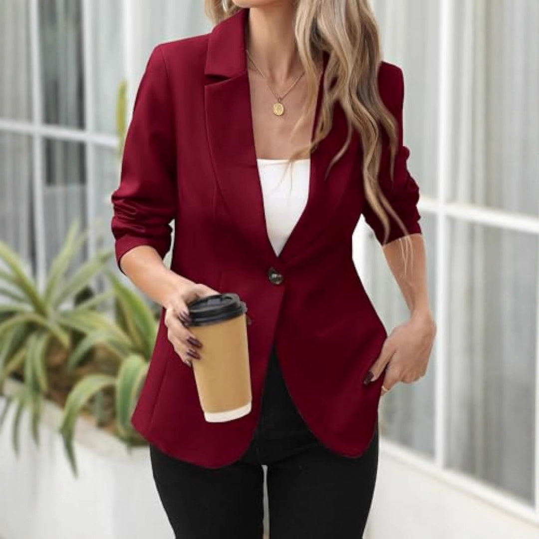 Damen Eleganter Stretch-Blazer mit figurformender Taille, Ein-Knopf und Schalkragen Shop Nory