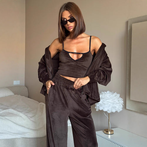 Damen Loungewear-Set mit leichtem Zip-Hoodie, elastischen Bündchen und weiten Palazzo-Hose Shop Nory