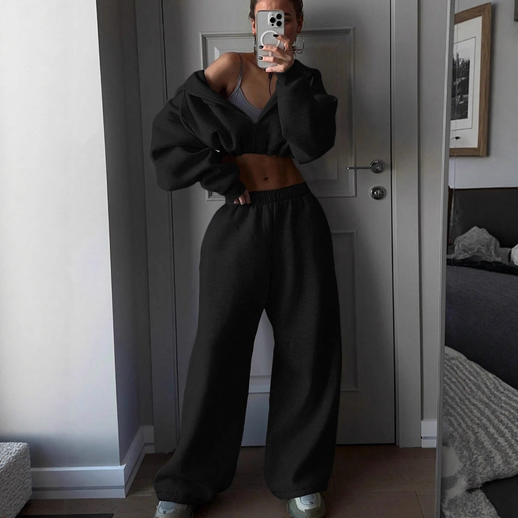 Damen Cropped Hoodie und lässige Sweatpants mit elastischem Bund