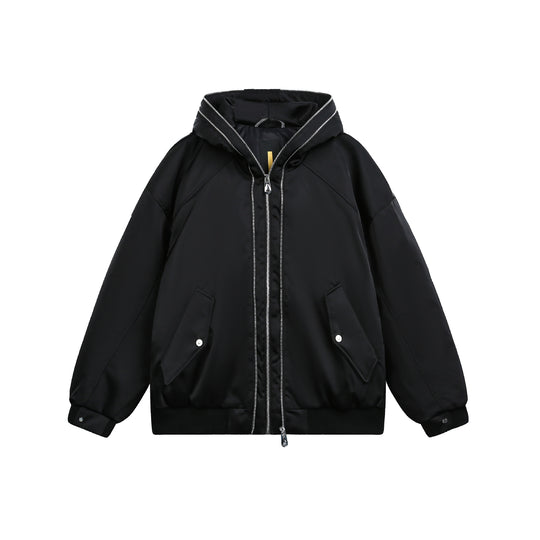 Herren Gepolsterte Oversize-Bomberjacke mit Kapuze und doppeltem Reißverschluss Shop Nory