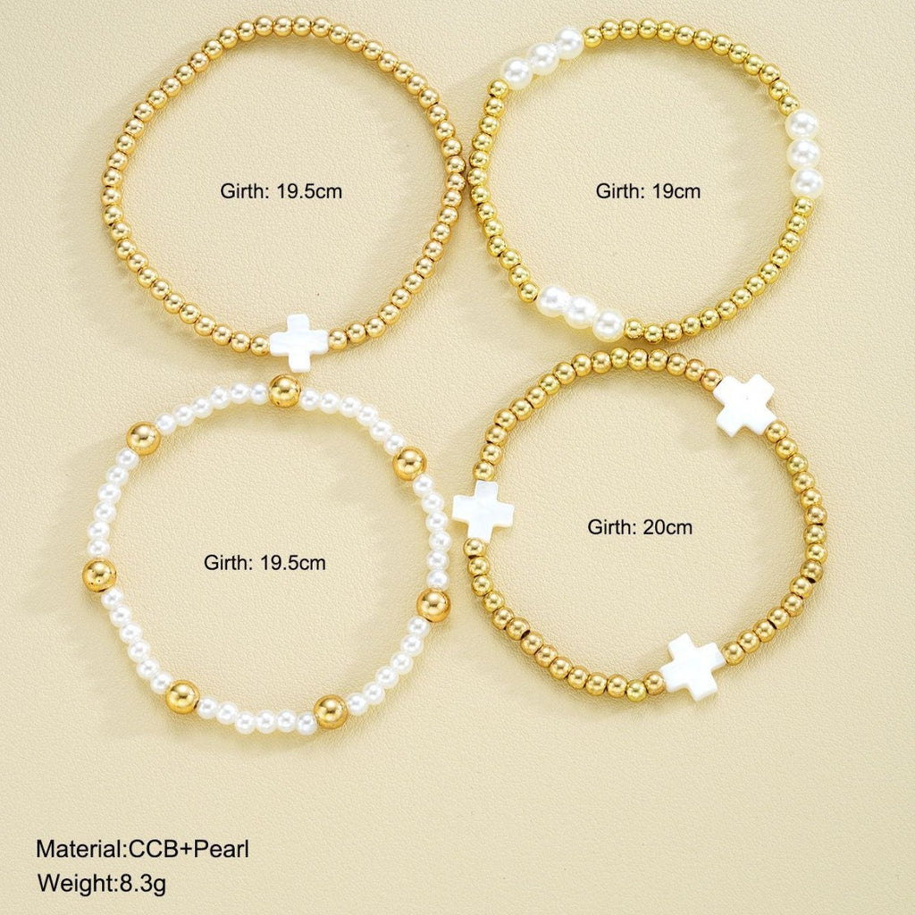 Damen Armband-Set mit eleganten Perlen- und Kreuzdetails Shop Nory