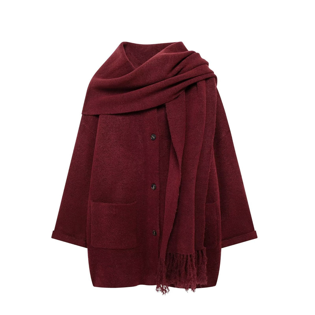 Damen elegante Oversize-Jacke aus warmer Wolle mit Taschen