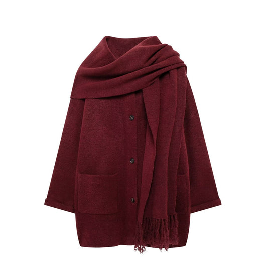 Damen elegante Oversize-Jacke aus warmer Wolle mit Taschen