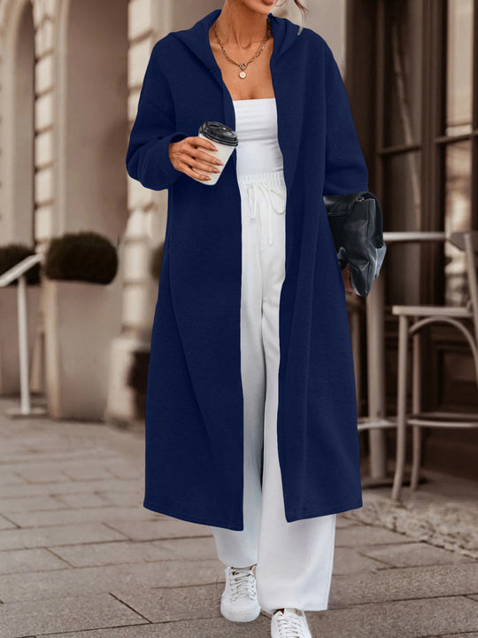 Damen Langer Oversize Kapuzenmantel mit offener Front und weichem Fleece Shop Nory