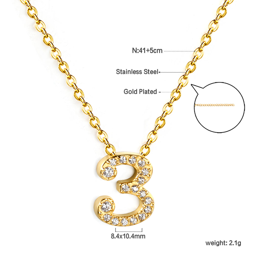 Damen Halskette mit funkelndem Ziffern-Anhänger aus hochwertigem Edelstahl Shop Nory
