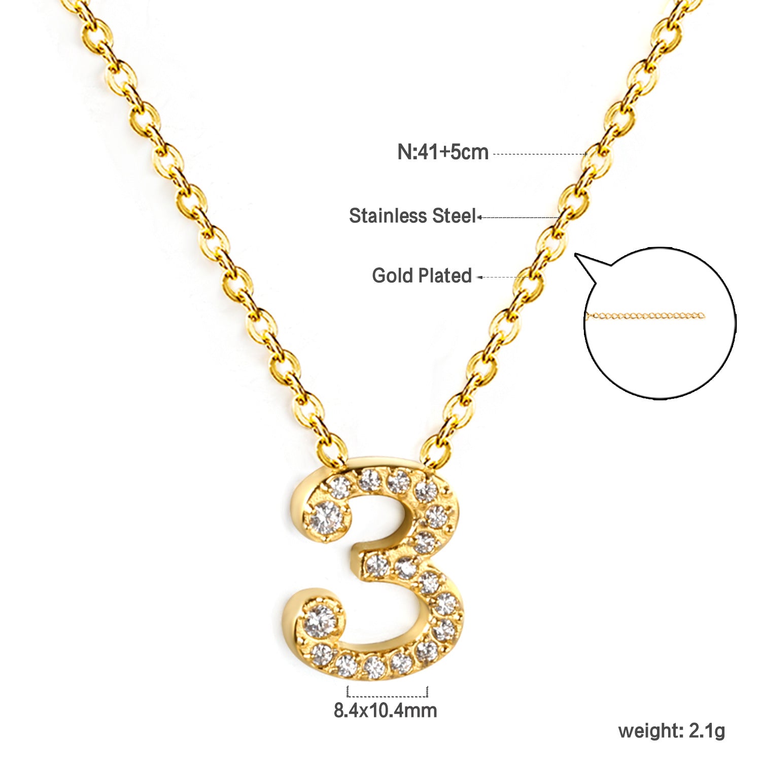 Damen Halskette mit funkelndem Ziffern-Anhänger aus hochwertigem Edelstahl Shop Nory