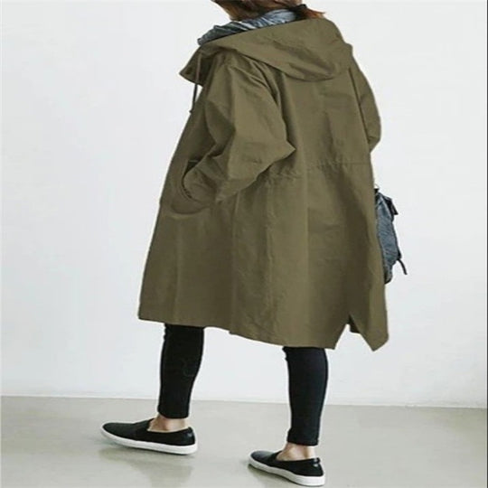 Damen nan leichter oversized Parka-Mantel mit Kapuze, Taillenzug und seitlichem Gehschlitz Shop Nory