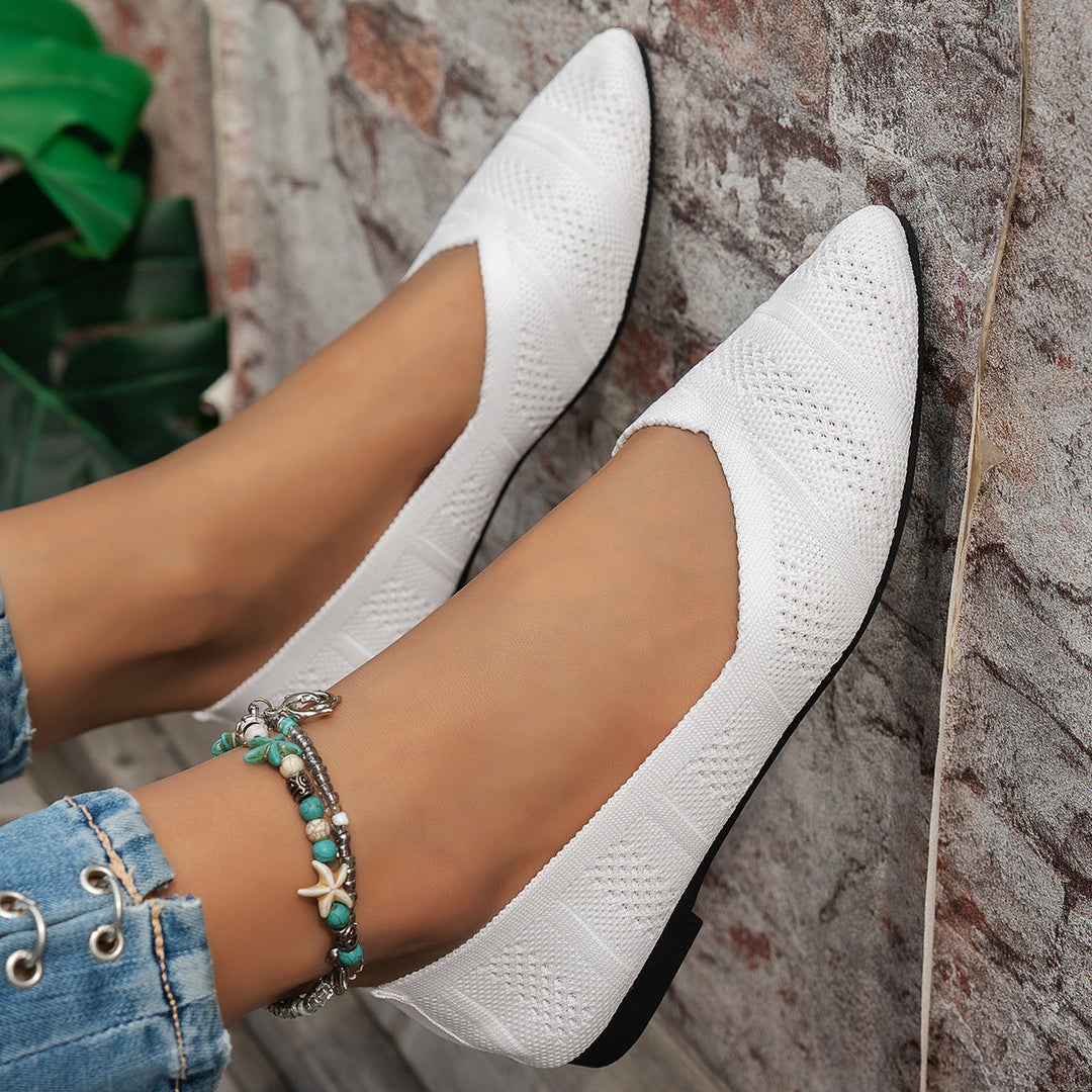 Damen elegante Ballerinas mit atmungsaktivem Strickdesign