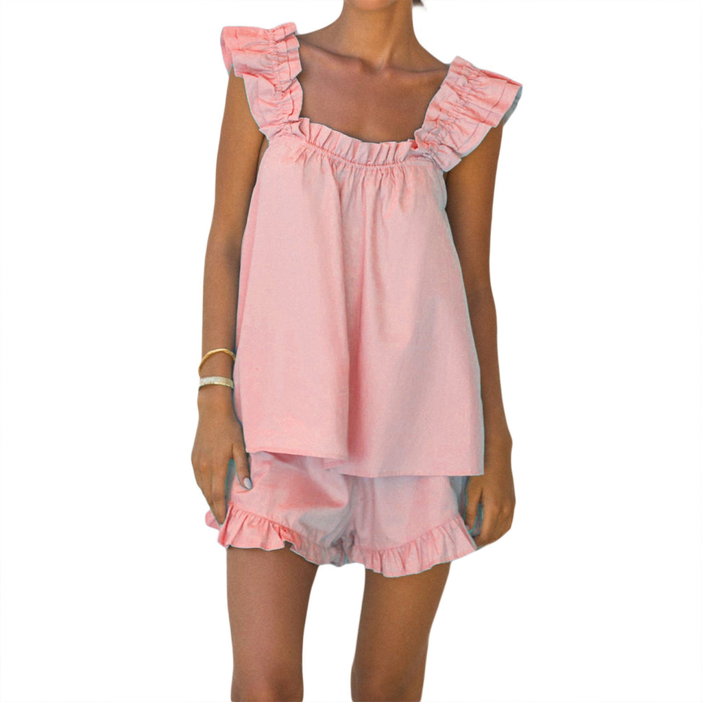 Damen luftiges Top mit Rüschendetails und lässigen Shorts