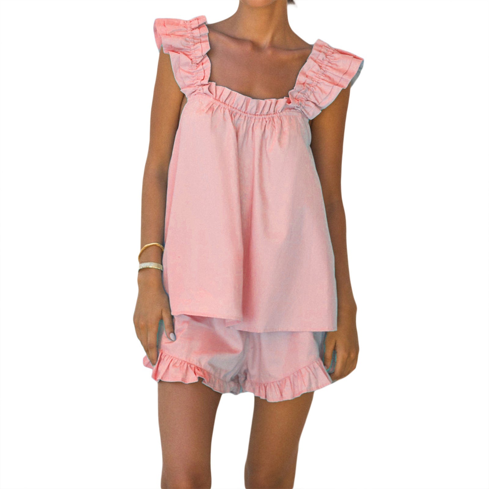 Damen luftiges Top mit Rüschendetails und lässigen Shorts