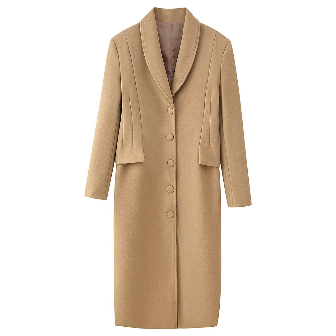 Damen Langer Wollmixmantel mit Schalkragen und taillierter Silhouette Shop Nory