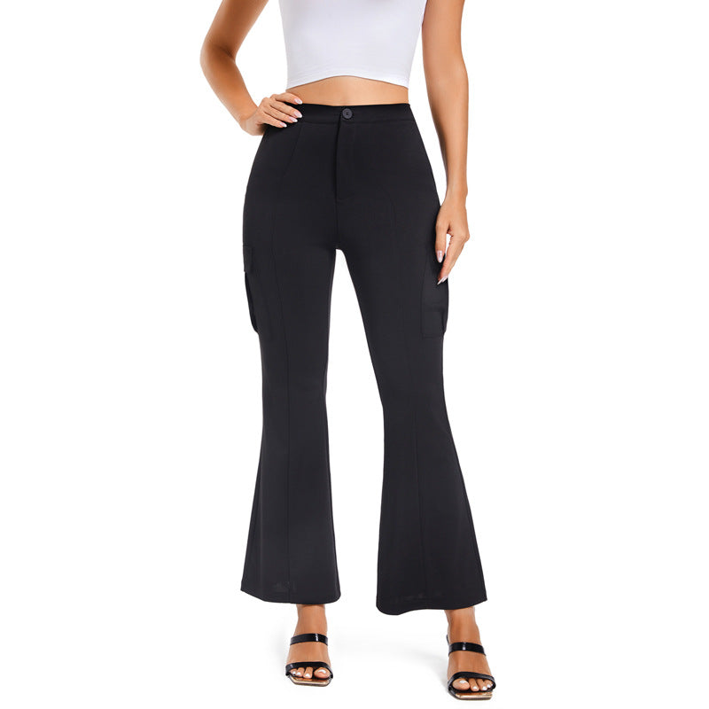 Damen High-Waist Schlaghose mit Cargo-Taschen und Bügelfalte Shop Nory