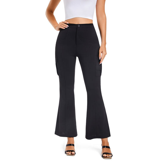 Damen High-Waist Schlaghose mit Cargo-Taschen und Bügelfalte Shop Nory