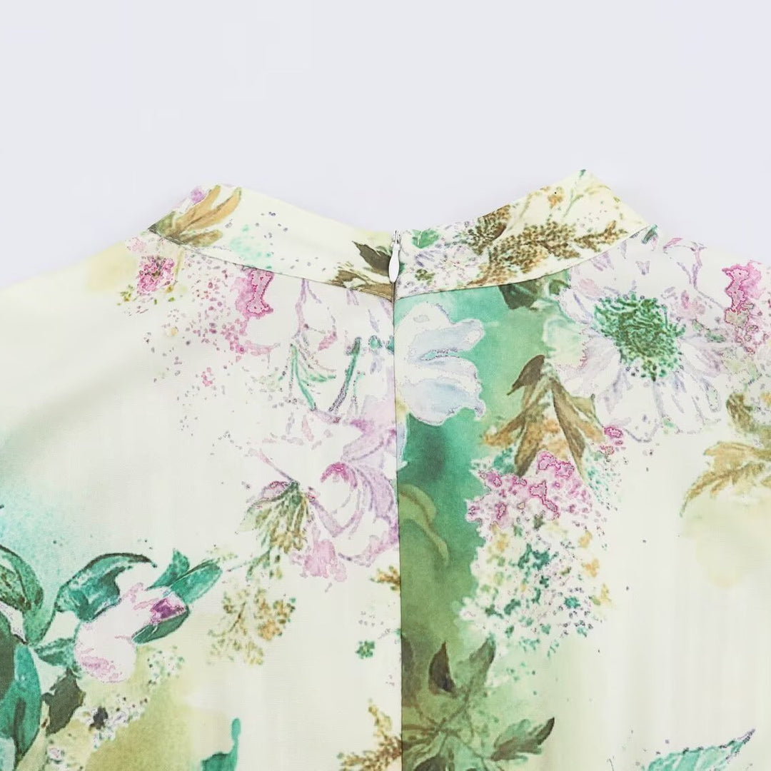Damen Midikleid mit plissiertem Oberteil, Glockenärmeln und floraler A‑Linie Shop Nory