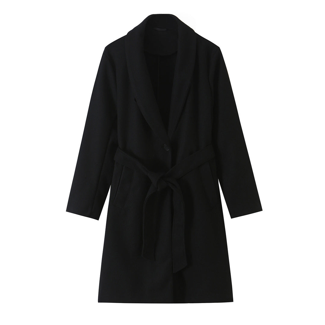 Damen Midilanger Wollmix-Mantel mit Schalkragen und Bindegürtel Shop Nory