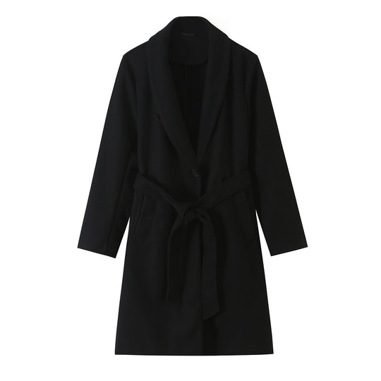 Damen Midilanger Wollmix-Mantel mit Schalkragen und Bindegürtel Shop Nory