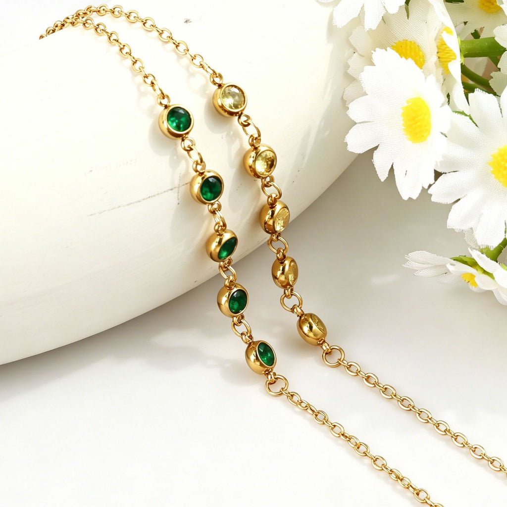 Damen Elegante Goldkette mit lila Kristallen Shop Nory